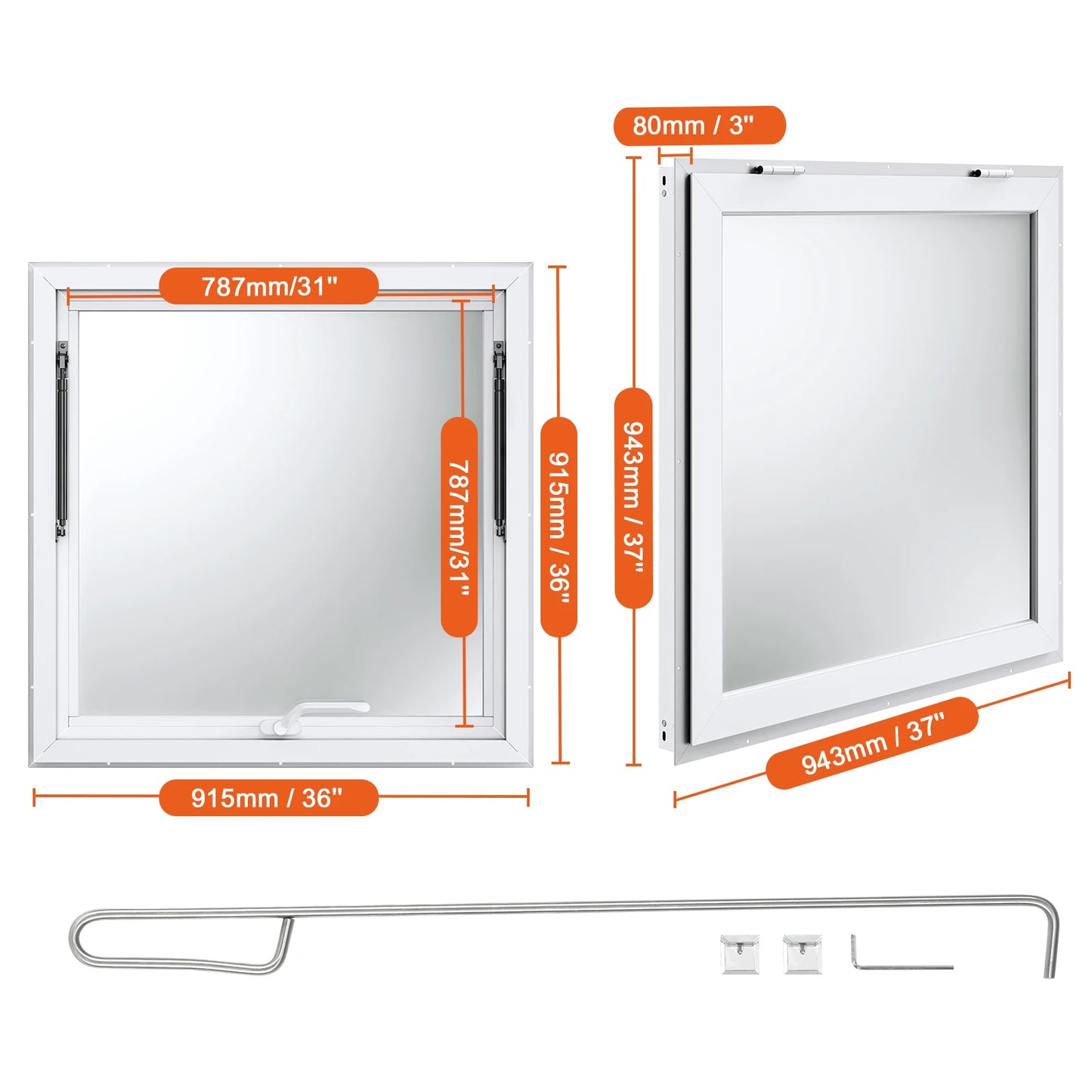 SucceBuy Concession Window Aluminum Alloy Awning Door & Drag Hook  Up to 85 Degrees Serving Window Door for Food Trucks