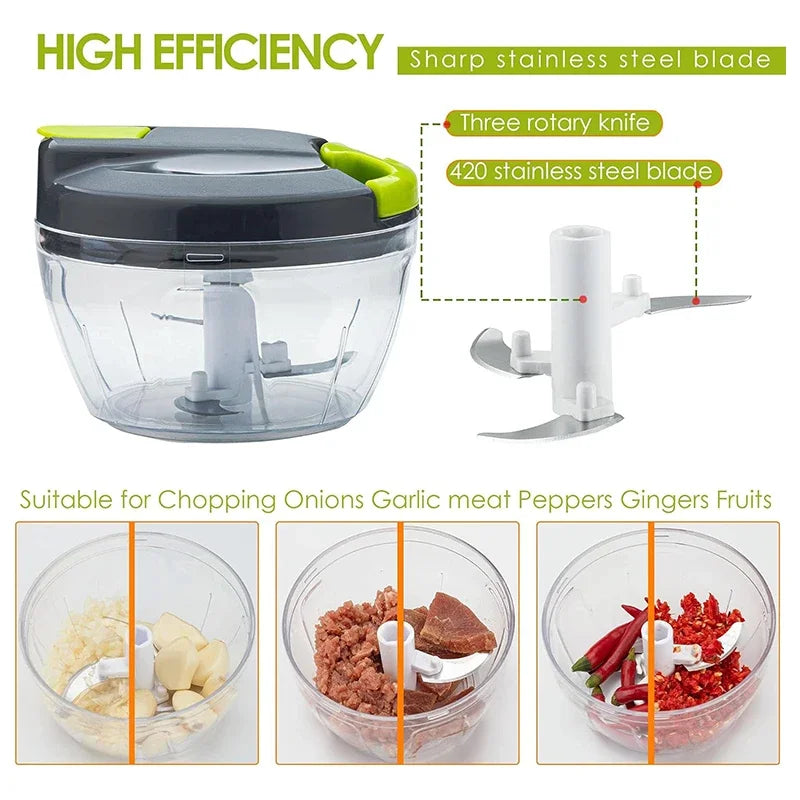 520ML/900ML Manual Food Processor Vegetable Chopper Portable Hand Pull String Garlic Mincer Onion Cutter for Veggies Fruits