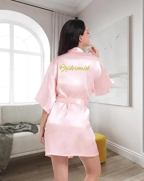 RB91 2017 Fashion Silk Bride of Mother Robe with Gold Letter Sexy Women Short Satin Wedding Kimono Sleepwear Get Ready Robe