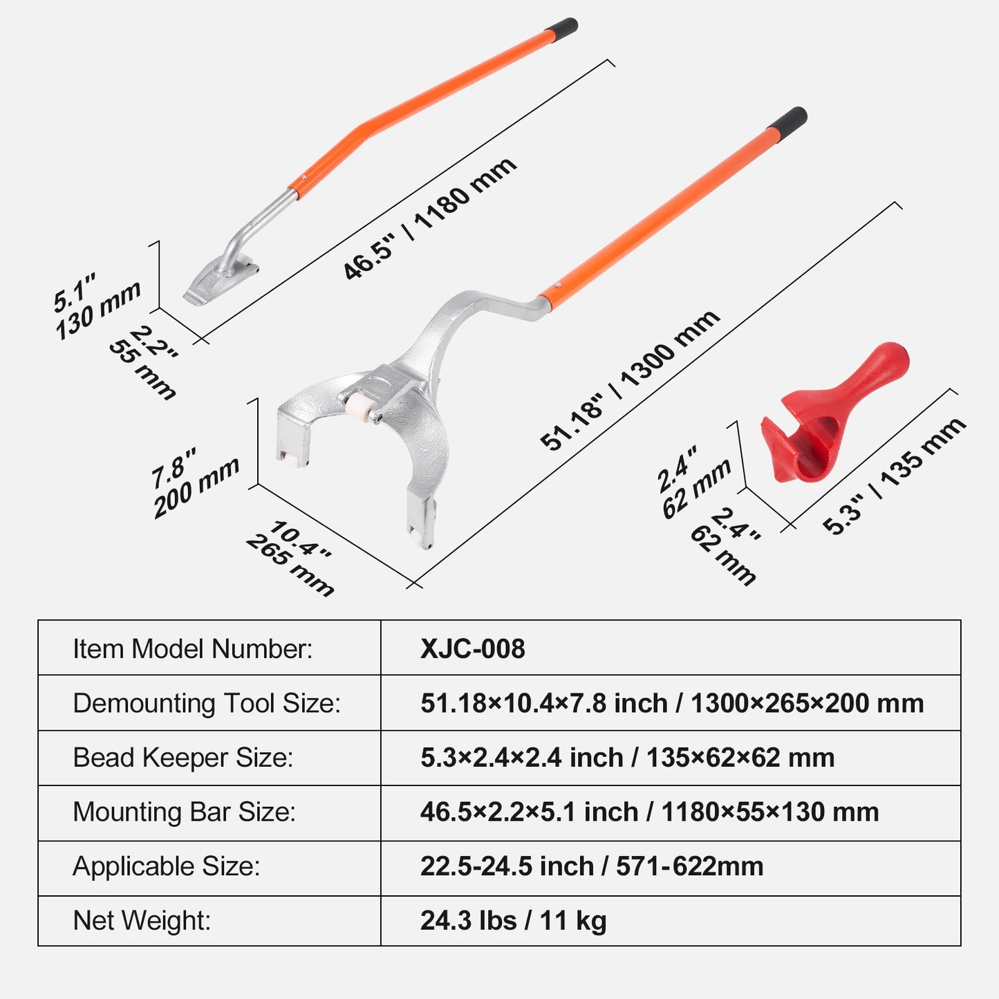 SucceBuy Tire Mount Demount Tool 22.5"-24.5" Manual Steel Tire Changer Mount Demount Removal Tool Changing Tools Tubeless Tire