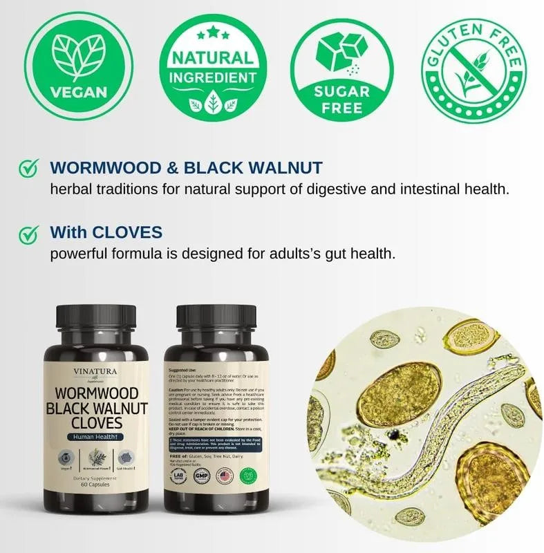 Wormwood Black Walnut Clove - Colon Cleanse & Detox Constipation Relief, Sweet Wormwood, Cloves