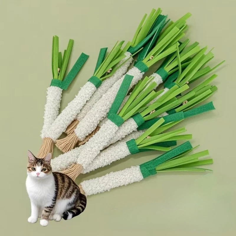 Cat Chew Toy Scallion-Shaped Catnip Molar Stick Bell for Kitten Teething Relief Teeth Cleaning  Training Cat Toy