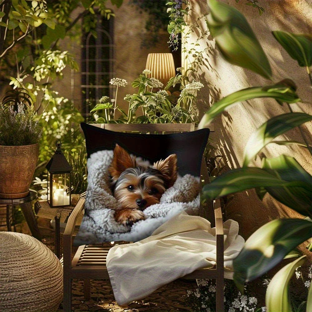 Yorkshire Terrier Fleece Pillowcase - Cozy Blanket Design, Perfect for Sofa, Bed, or Car Decor, No Filler, Contemporary Style