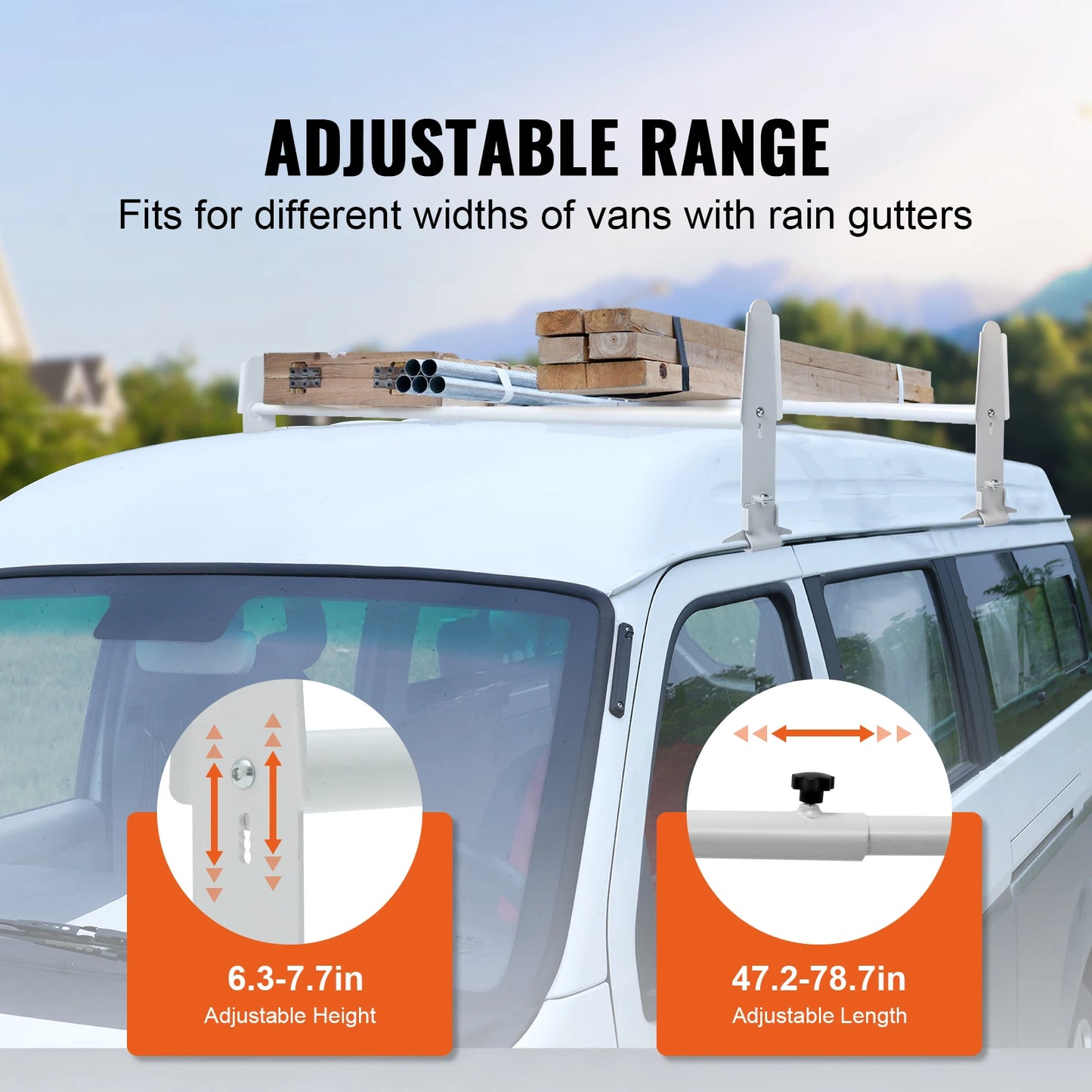 SucceBuy Van Roof Ladder Rack Alloy Steel Ladder Racks 500lb Capacity Roof Rack Compatible with Full-size Vans with Rain Gutter