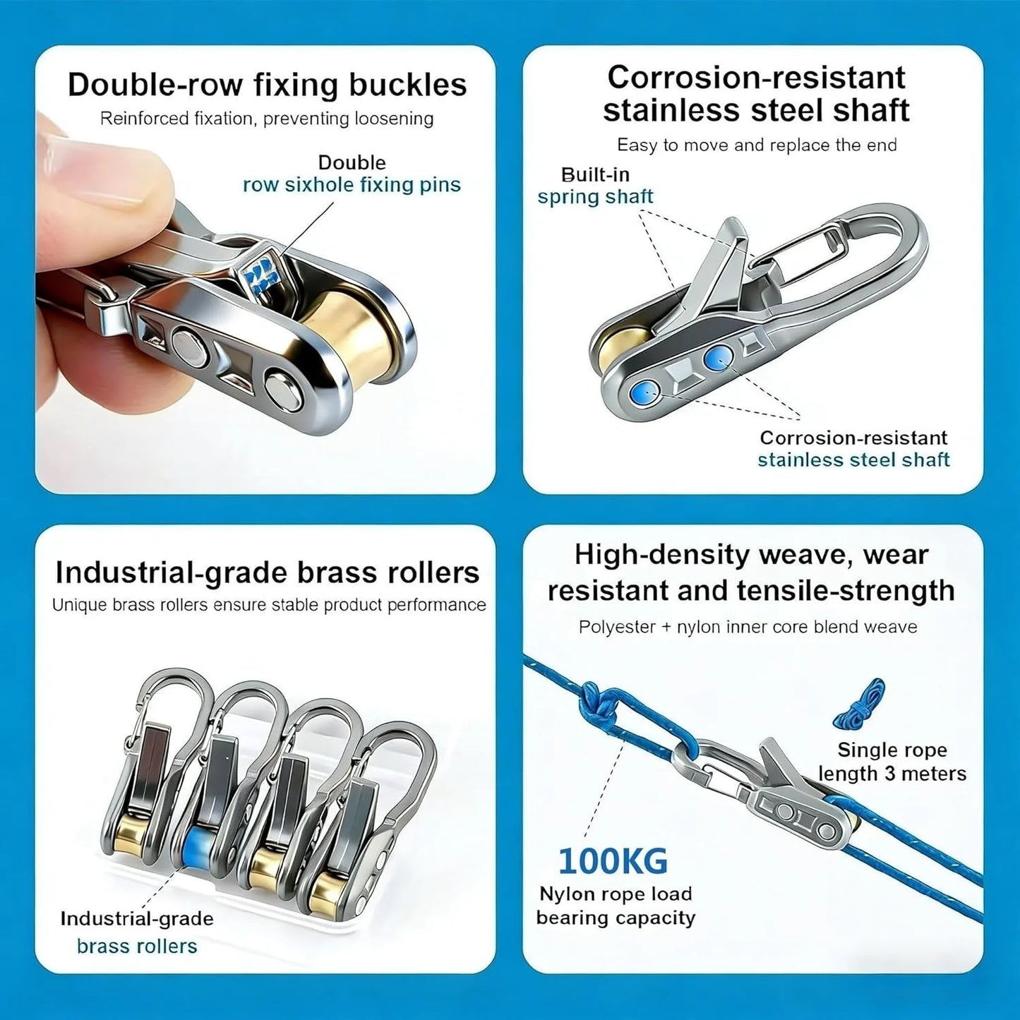 2-10 Pack Retractable Tie Down Rope with Roller Tensioner Heavy Duty Strap for Camping Boating Home Storage Outdoor Use
