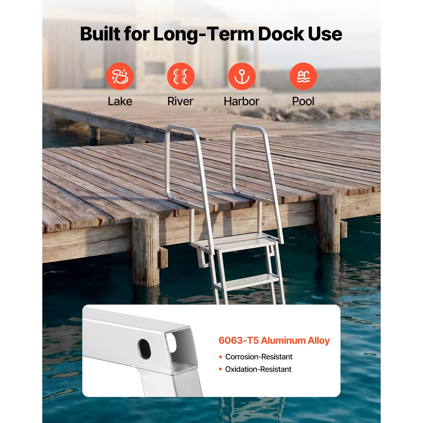SucceBuy 4/5/6-Step Flip-Up Dock Ladder 350 lbs Aluminum Alloy Pontoon Boat Swim Ladder with Non-Slip Steps for Marine Boarding