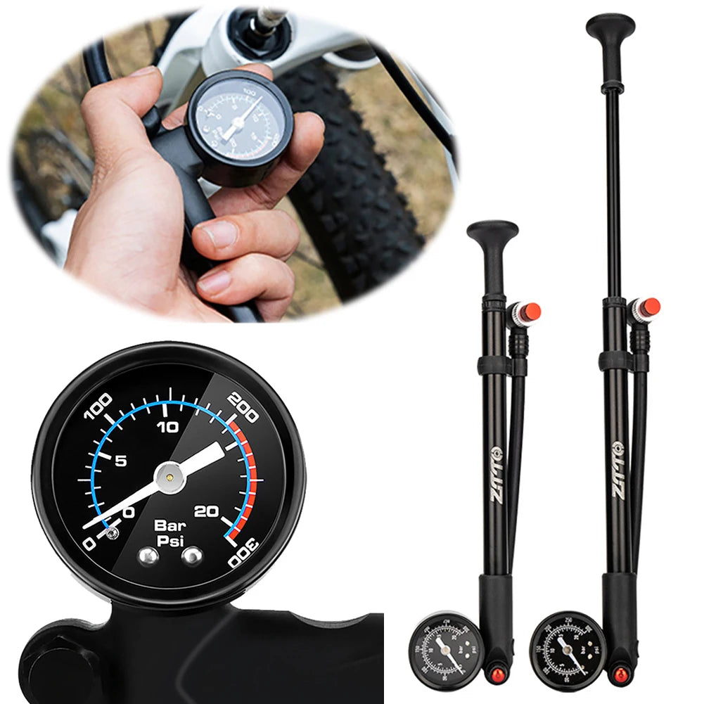 300PSI Bicycle Air Pump with Gauge Bike Air Shock Absorber High Pressure Portable Cycling Inflator for Fork & Rear Suspension