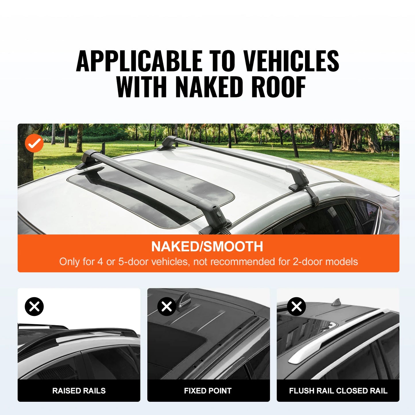 SucceBuy 155 lbs Universal Roof Rack Cross Bars Aluminum Roof Rack Crossbars Adjustable Bare Roof Crossbars with Lock for SUV