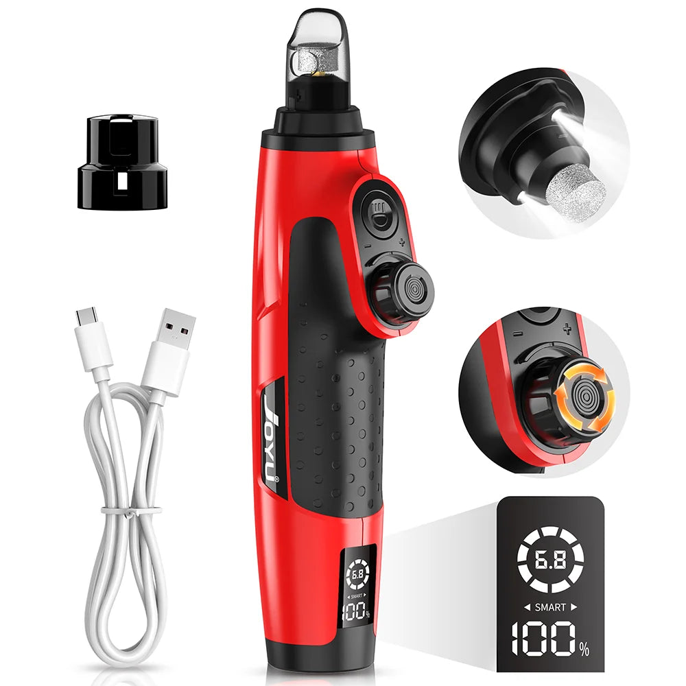 JOYU Rechargeable Dog Nail Grinder with LED Light - 6 Speed Quiet Electric Pet Nail Trimmer for Small Medium Large Dogs & Cats