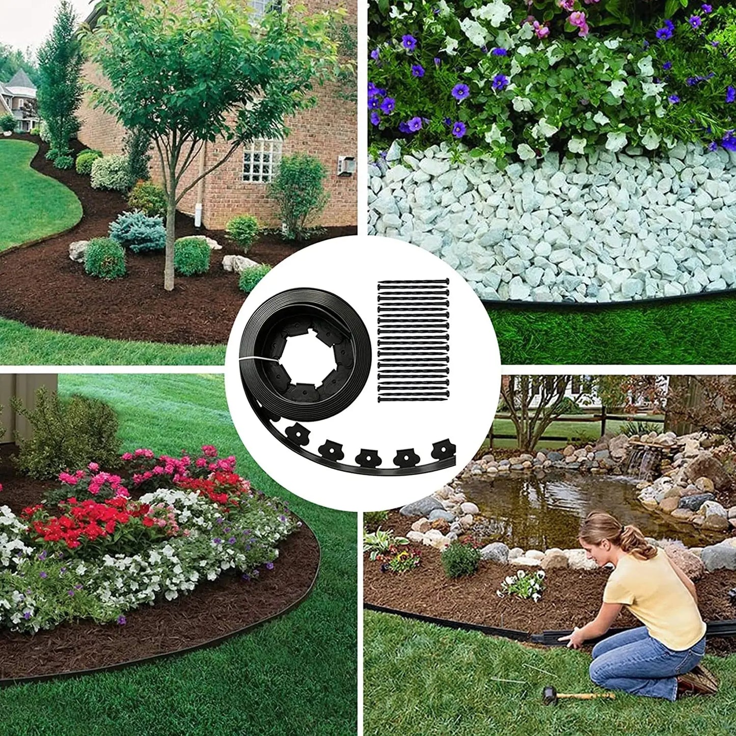 10M Lawn Garden Edging Border No Dig Landscape Plant Fence With 30 Plastic Pegs