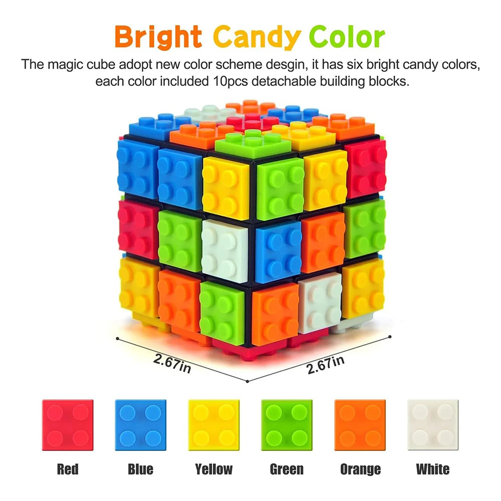 Building Blocks 3D Magic Puzzle Cube 3x3x3 DIY Fidget Toy Brick Anti Stress Relief Sensory ADHD Educational Game for Kids Adult