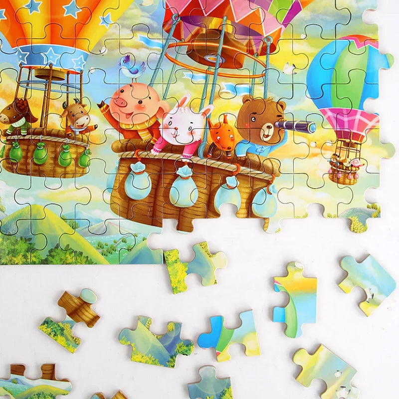 New Children 60 Pieces Wooden Puzzle Kids Cartoon Animal Vehicle Wood Toy Jigsaw Baby Early Educational For Christmas Gift Toys