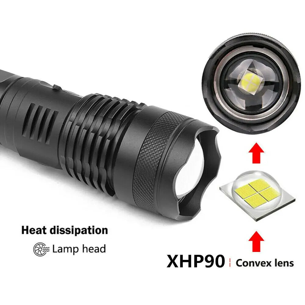 XHP50 900000 Lumens Zoom Flashlight LED Rechargeable Lamp Torch 5000mah Battery