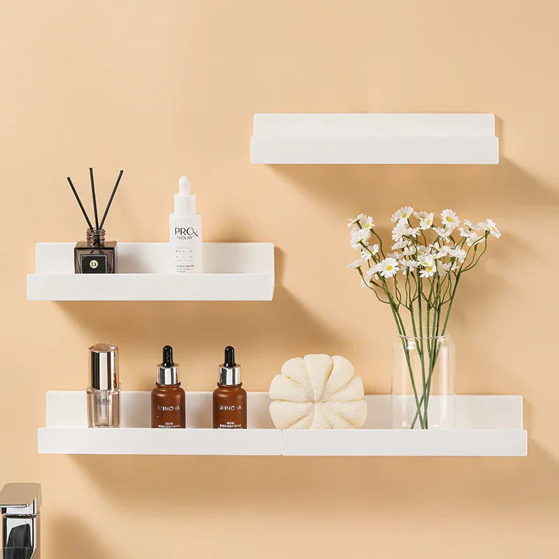 White No Drill Bathroom Shelf Corner Shower Caddy ABS Wall Mounted Shampoo Holder Storage Rack for Bathroom Kitchen Organizer