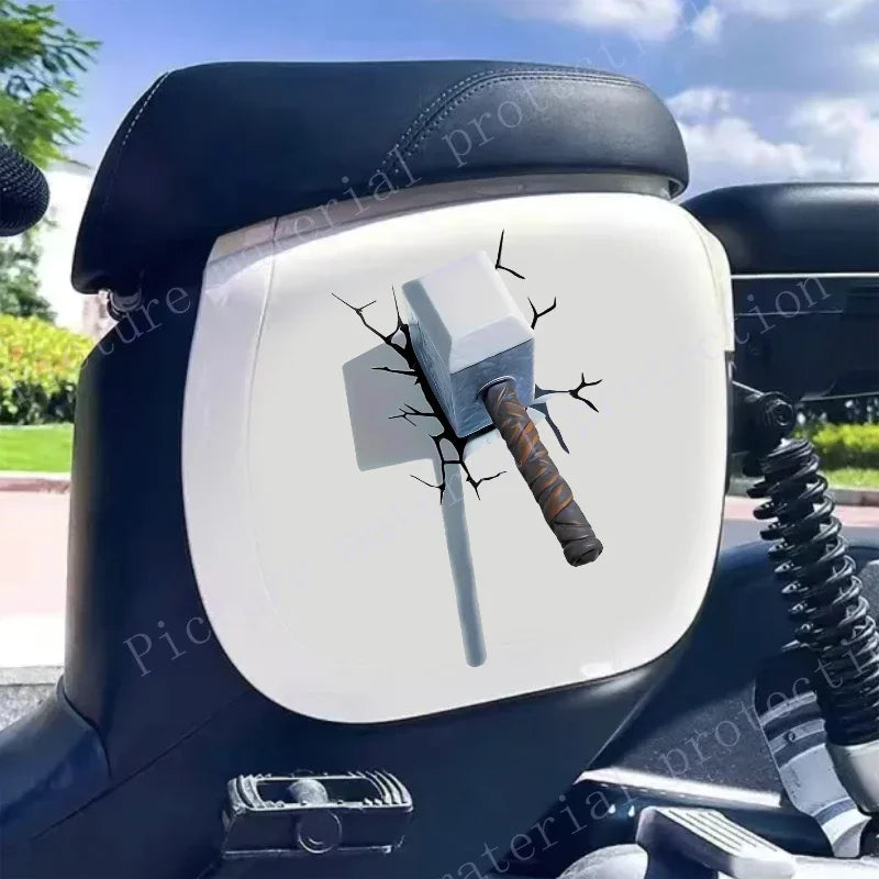 Eye-Catching 3D Crack Hammer Car Stickers for All-Terrain Vehicles Bumper Door Cover Scratches Scooter Body Waterproof Decals