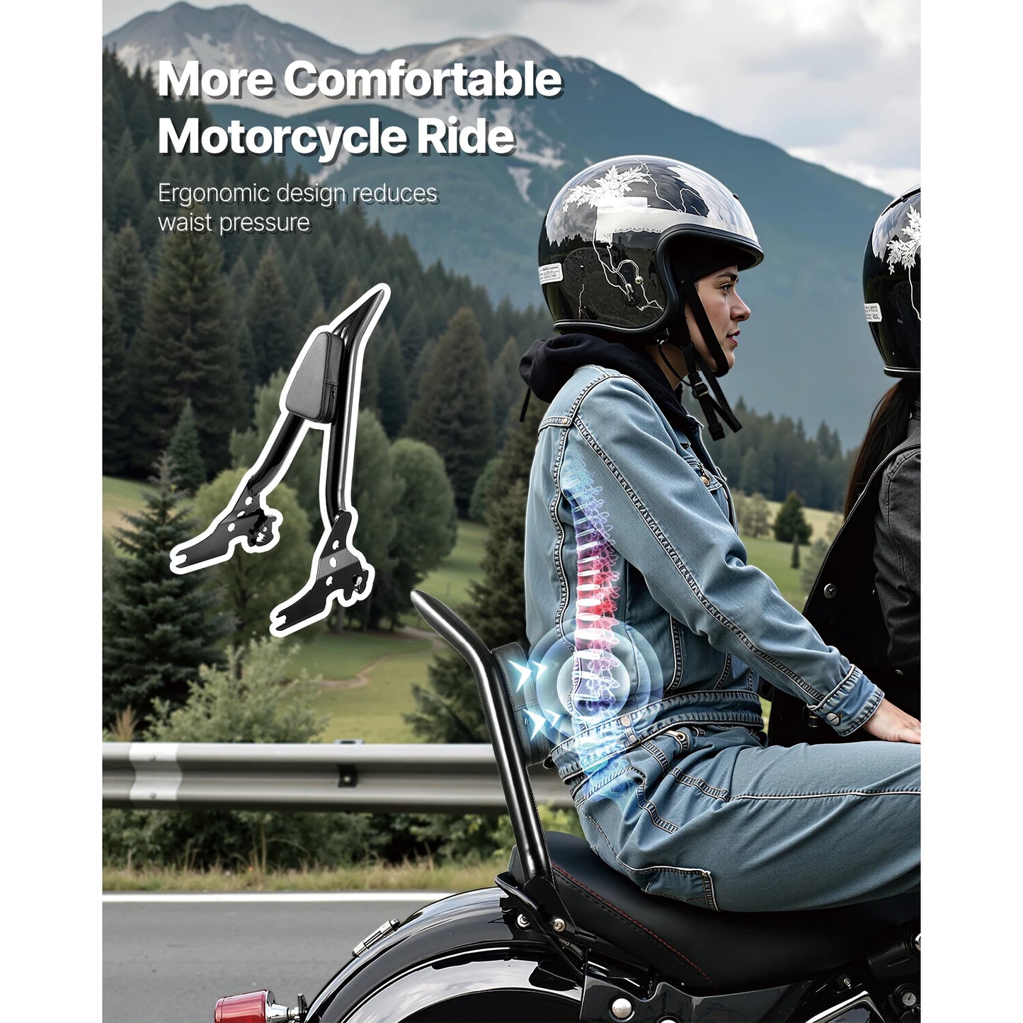 SucceBuy Motorcycle Backrest 16-29Inch Height Detachable Motorcycle Passenger Backrest Durable Metal Frame with Leather Rear Pad