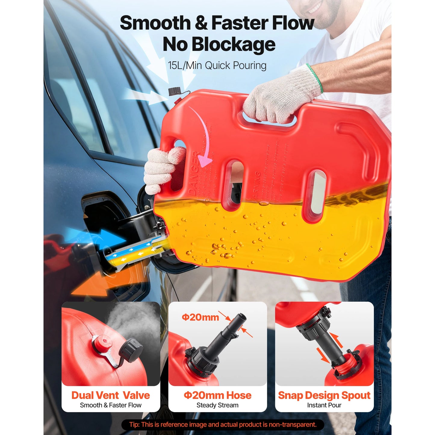 SucceBuy Fuel Container 2.6 Gal 15 L/min Max Flow Rate Portable with Spout and Lockable Bracket Secure Leak-proof for Most Cars