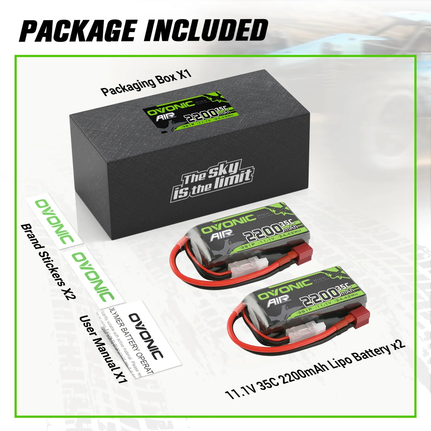 OVONIC 3S 2200mAh 11.1V 35C Shorty LiPo Battery XT60/T-Plug for RC 1/14 Cars Planes Helicopters (2 Pack)