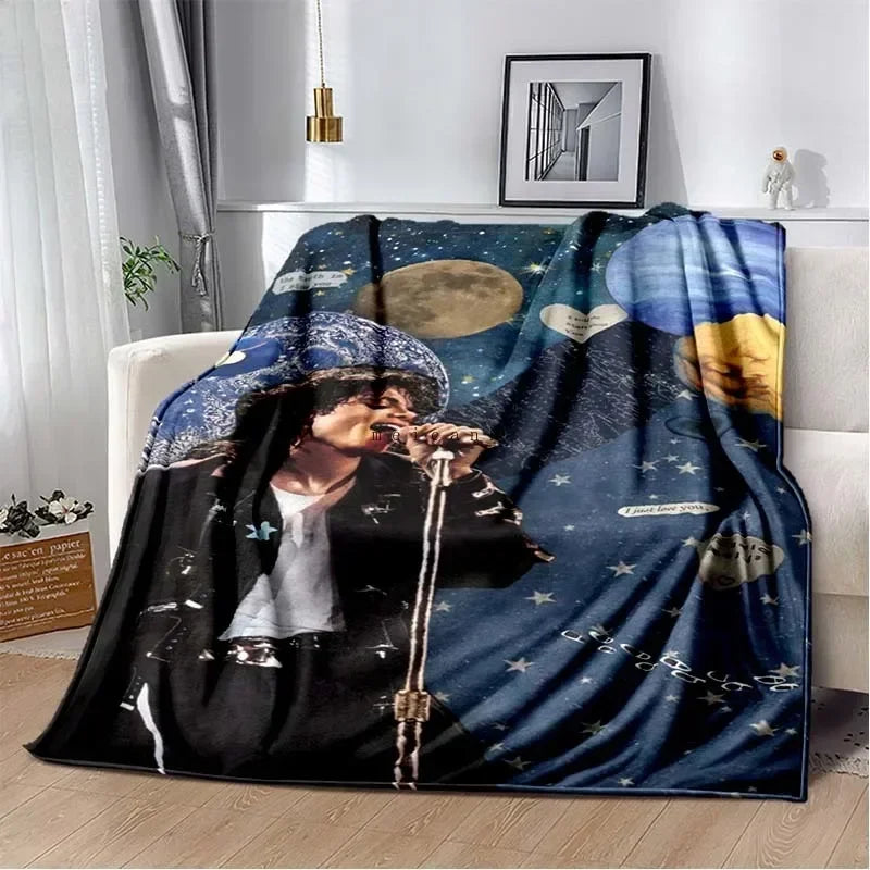 Pop Music Michael J-Jackson Printed Flannel Blanket , Warm  Soft Cozy Blanket Flannel  Livingroom  Home Decor Birthday Gift