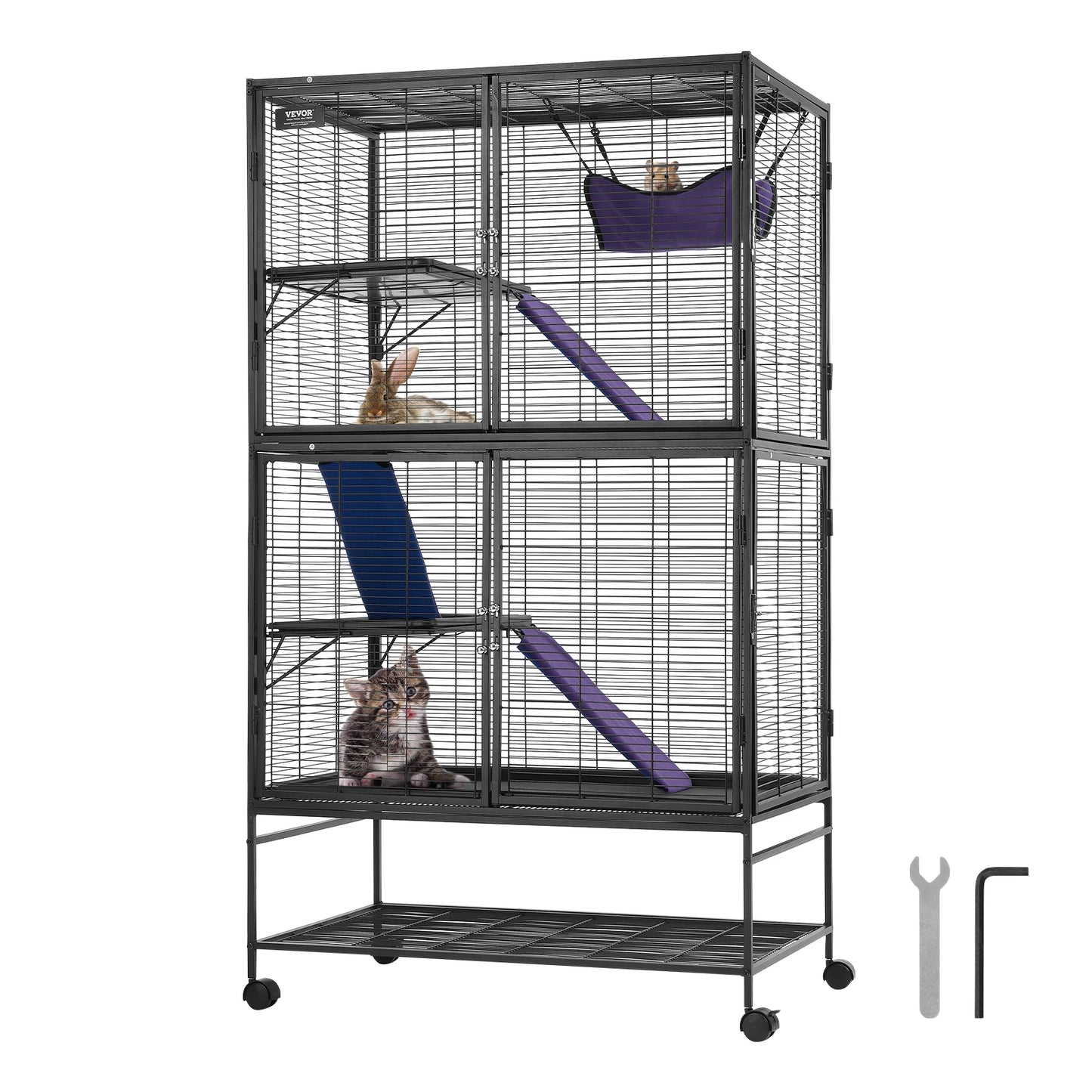 SucceBuy 64.6" Rolling Metal Ferret Cage Large 4-Tier Critter Nation Cage Small Animal Cage for Hamster Rats Guinea Chinchilla