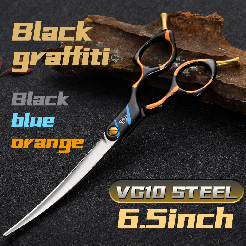 Fenice Professional JP440C&VG10 Colorful 6.0 6.5 Inch Curved Grooming Scissors Pet Scissor for Dogs Cats