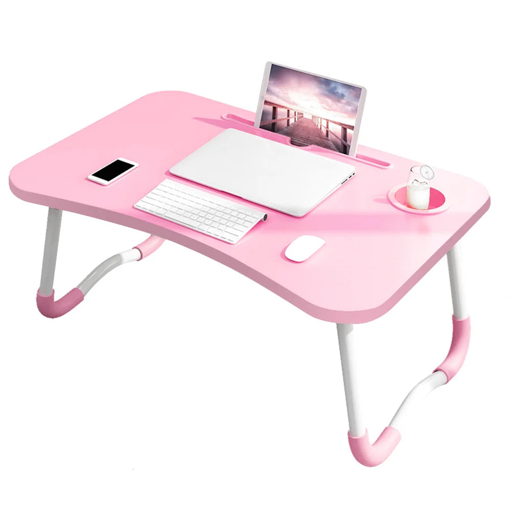 Laptop Bed Table Foldable Lap Standing Desk with Cup Slot for Indoor/Picnic Tray