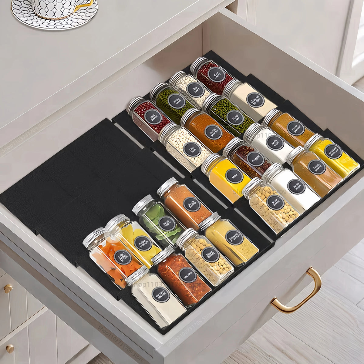 Spice Drawer Organizer Adjustable Spice Rack for Spice Jars 4 Layers Kitchen Spice Drawer Shelf Cabinet Pantry Kitchen Organizer