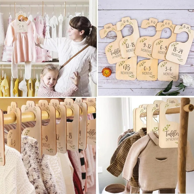 8pcs Storage Organizer Home Newborn To 24 Month Gift Baby Closet Divider Size Dividers Wood Card Clothes Hanger