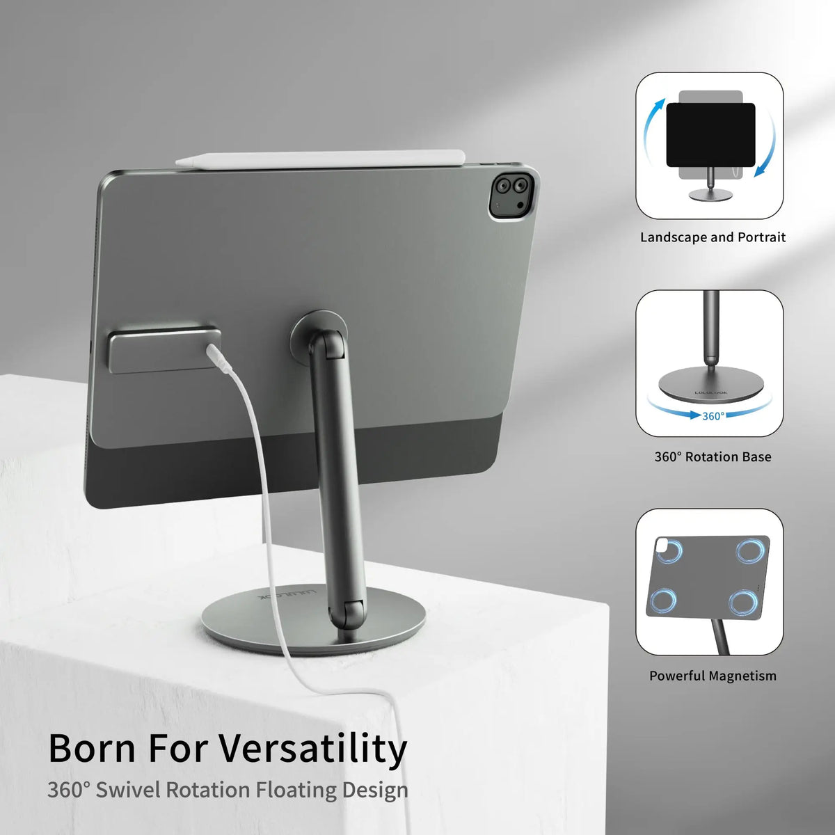 LULULOOK Foldable Magnetic Wireless Charging Stand For iPad Pro M5 M4 13/11/12.9 iPad Air 13/11/iPad 5/4th 360 Rotating Hold
