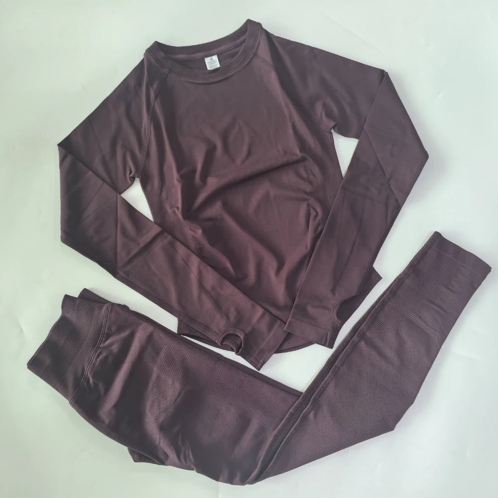 2 Pieces Legging Set Women Seamless Long Sleeve Gym Crop Top High Waist Gym Leggings Sports Set Fitness Clothes Workout Yoga Set