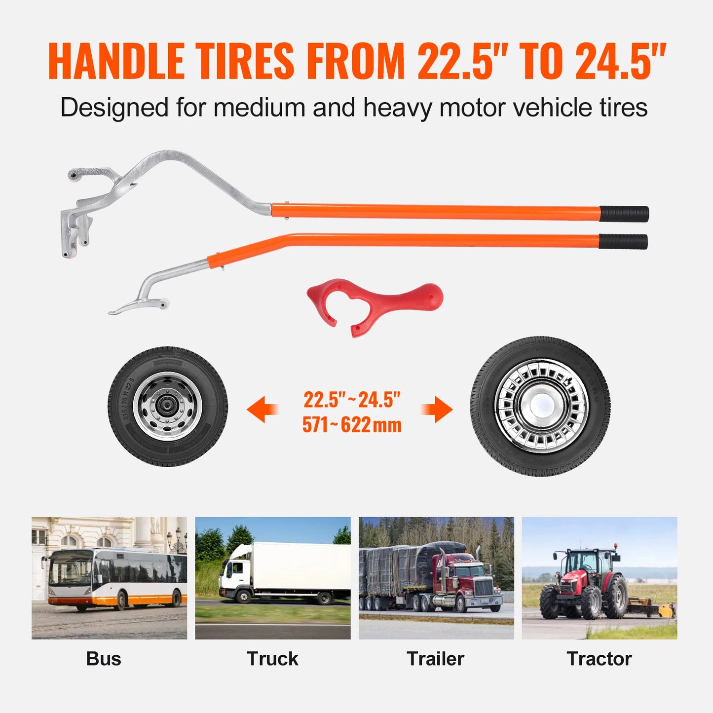SucceBuy Tire Mount Demount Tool 22.5"-24.5" Manual Steel Tire Changer Mount Demount Removal Tool Changing Tools Tubeless Tire