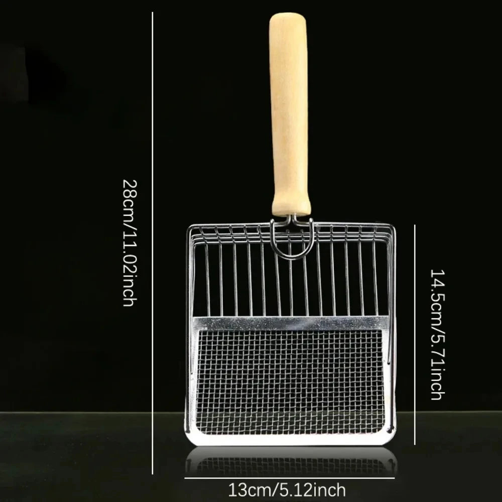 Cat Litter Shovel Stainless Steel Wooden Handle Easy To Rust Washable Kitten Litter Scoop Cats Toilet Cleaning Shovel Tool