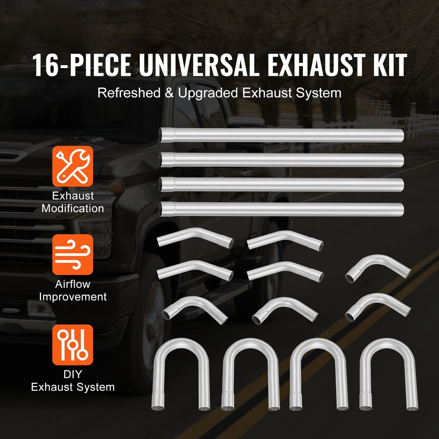 SucceBuy 16pcs Exhaust Kit Universal Galvanized Steel Exhaust Kit w/ Slip-Fit Joint & Large Exhaust Tube Fit for Garage/4S Store