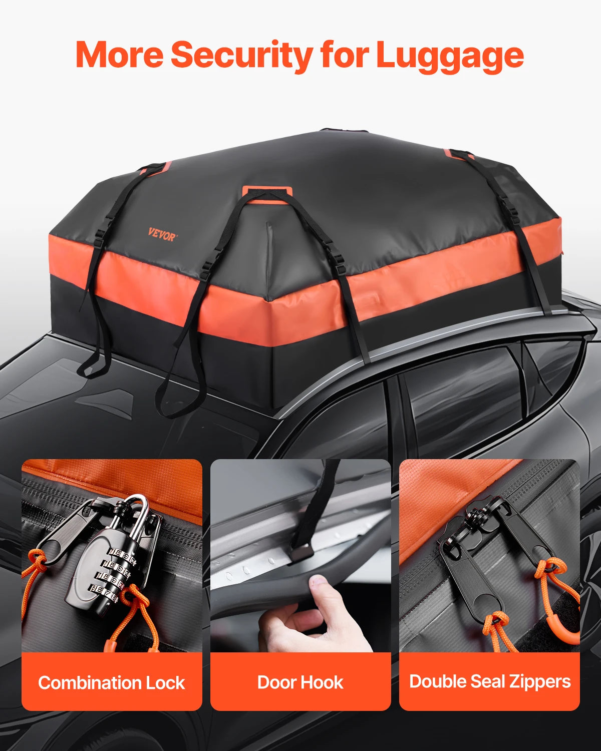 SucceBuy Car Rooftop Cargo Carrier Bag 15/21Cubic Feet Roof Cargo Carrier 840D PVC Waterproof Car Roof Luggage Bag All Vehicle