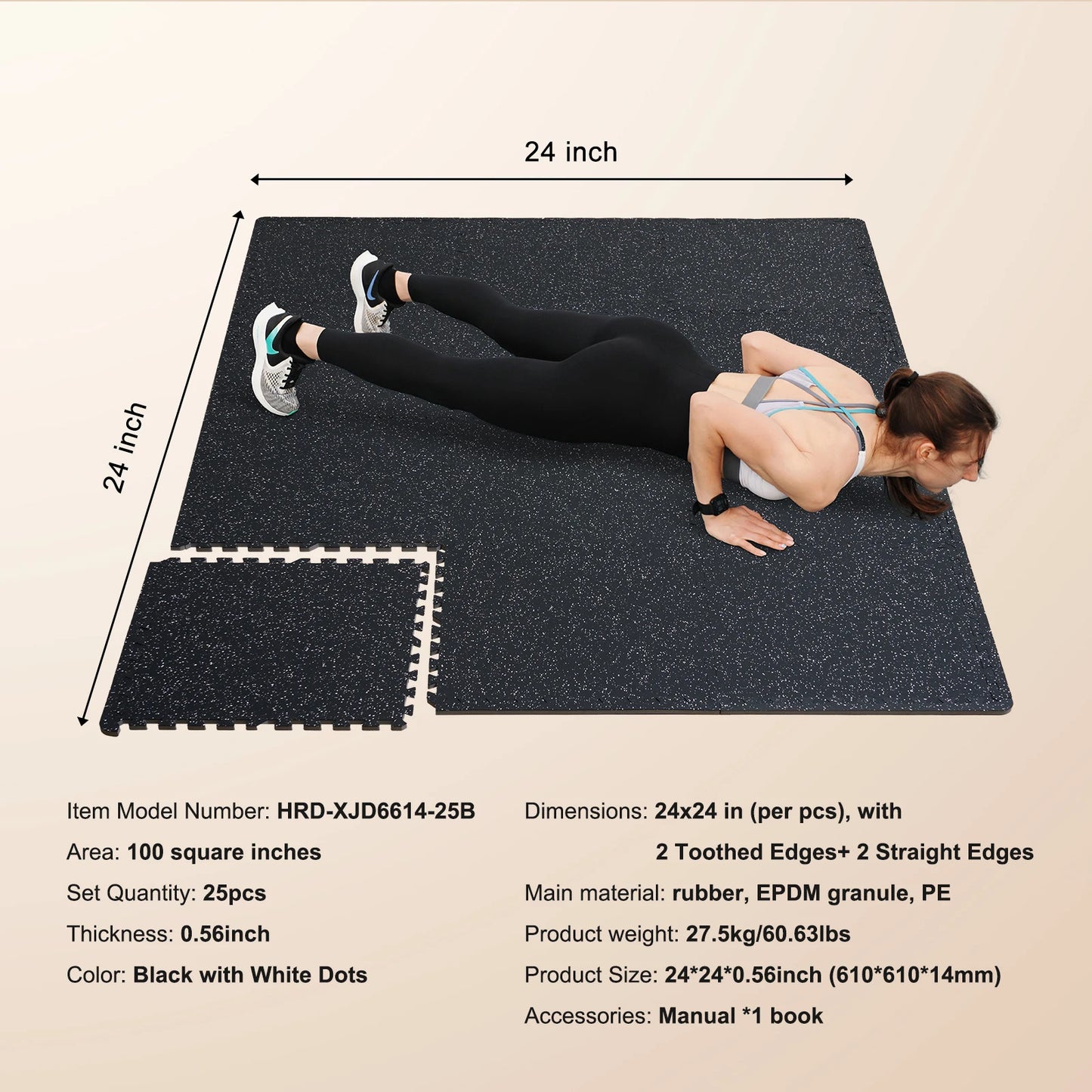 SucceBuy 0.56Inch 25 Tiles Rubber Top with EVA Foam Thick Floor Mats 24/48/100 sq.ft Coverage Interlocking Puzzle for Gym Home