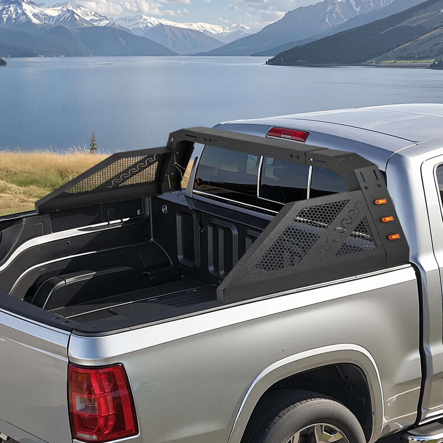 SucceBuy Truck Bed Roll Bar Universal Pickup Sport Adjustable Bar Chase Rack Carbon Steel Construction with LED Lights, No Rack