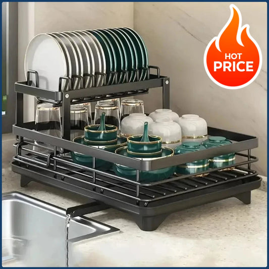 New Double-layer Adjustable Rack Space Saving Kitchen Drainage Shelf Utensils Countertop Bowl Practical Storage Organizer Holder