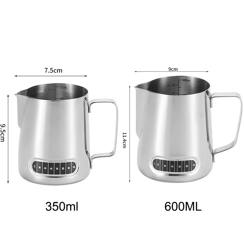 Coffee Milk Frother Jug Temperature Sensing Patch Stainless Steel Accurate Scale Volume Control Advanced Professional CoffeeTool