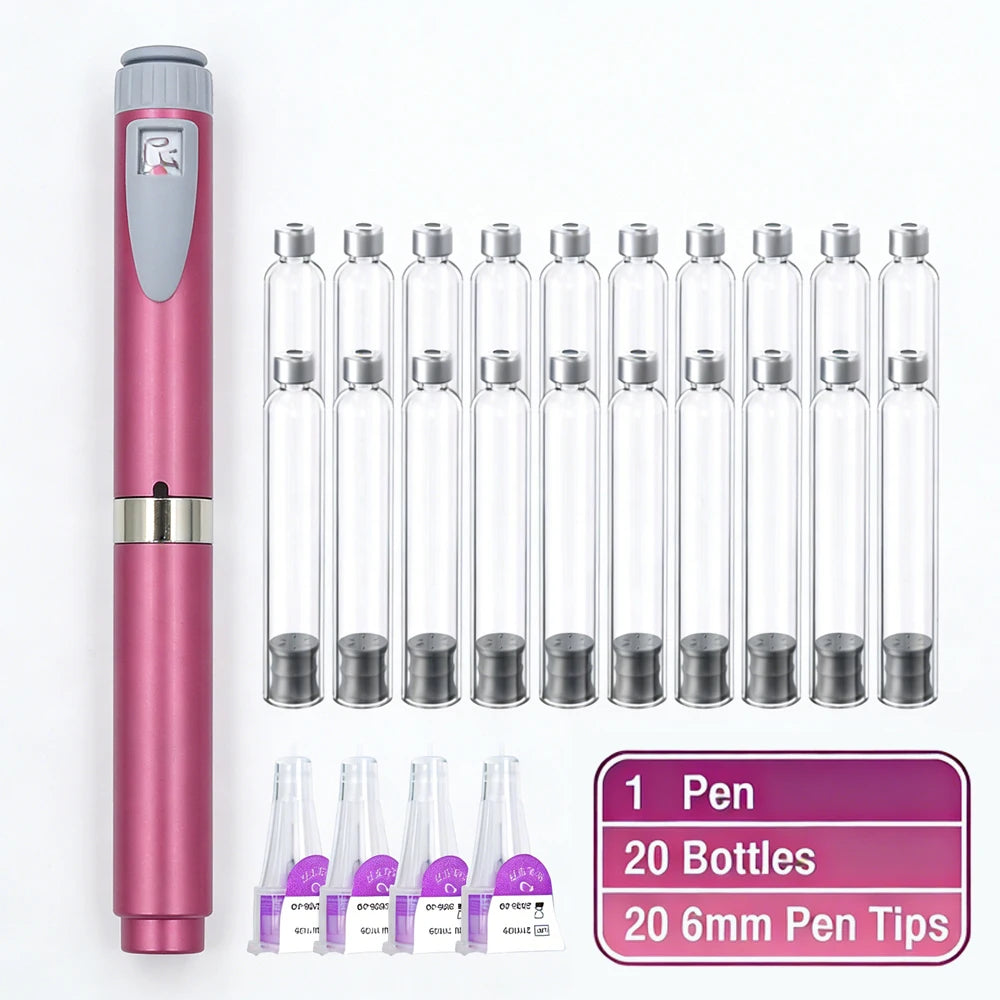 Multi-use Precise Dosing Reusable Injection Pen Set 3ml Empty Cassette Bottle Cartridges 4/6/8mm Disposable Pen Tip for Insulin