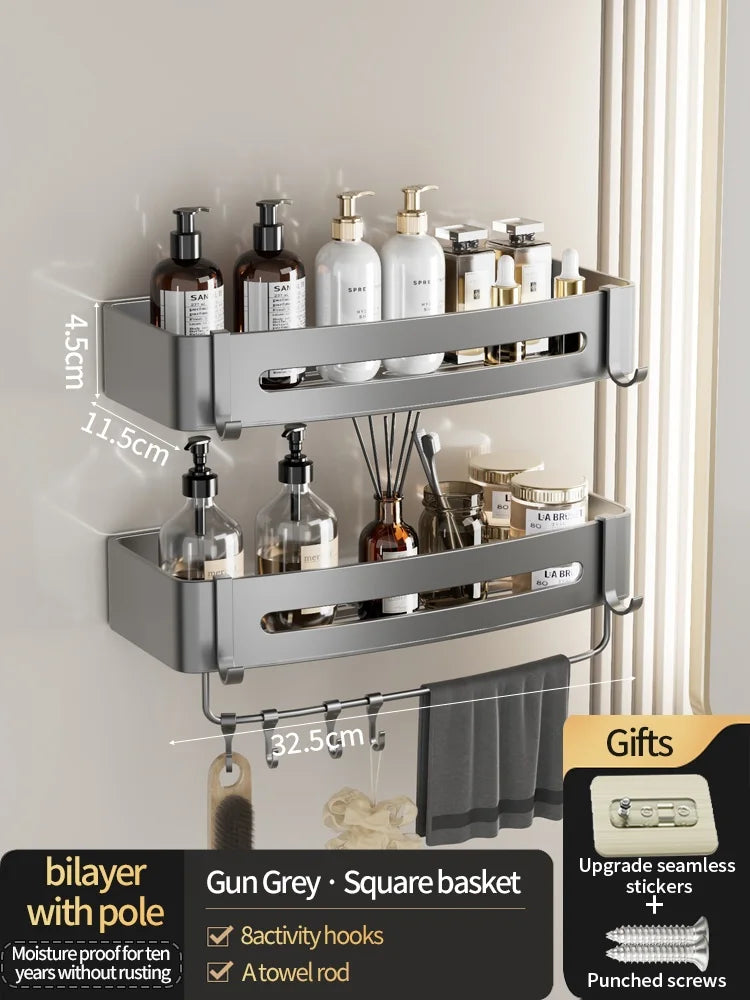 No-Drill Bathroom Shelf Shelves Shampoo Makeup Storage Holder Kitchen Organizer Wall Mounted Bathroom Accessories