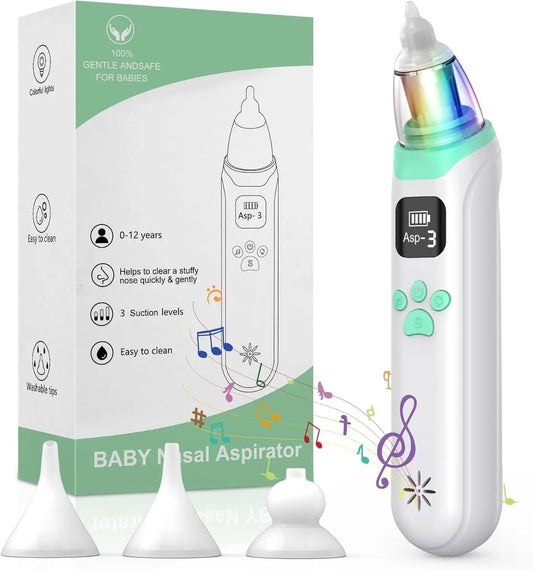 Electric Nasal Aspirator for Baby,Automatic Nose Cleaner with 3 Silicone Tips,Adjustable Suction Level,Anti-Backflow Nose Cleane