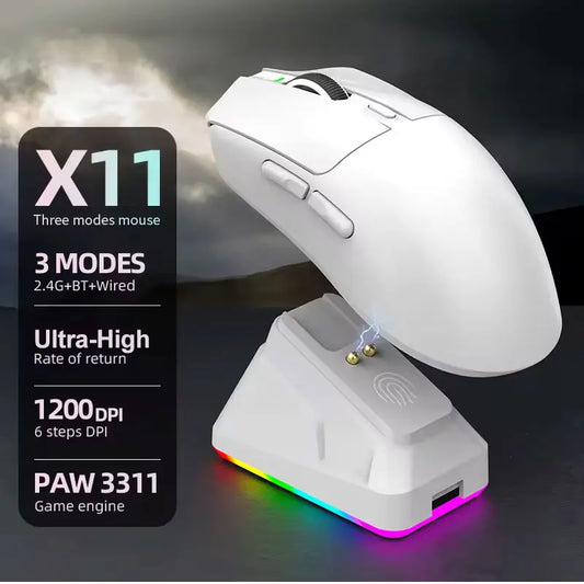 2026 NEW X11 Wireless Bluetooth 3-Mode Mouse Touch Screen Magnetic Charging Dock Ultra-Light Macro Gaming Mouse Magnetic Base