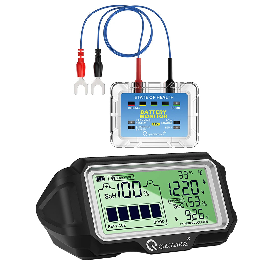 QUICKLYNKS BM5-D 12V Car Battery Tester LED 433MHz Monitor Head-Up Display SOH SOC Charging Battery Analyzer Diagnostic Tool