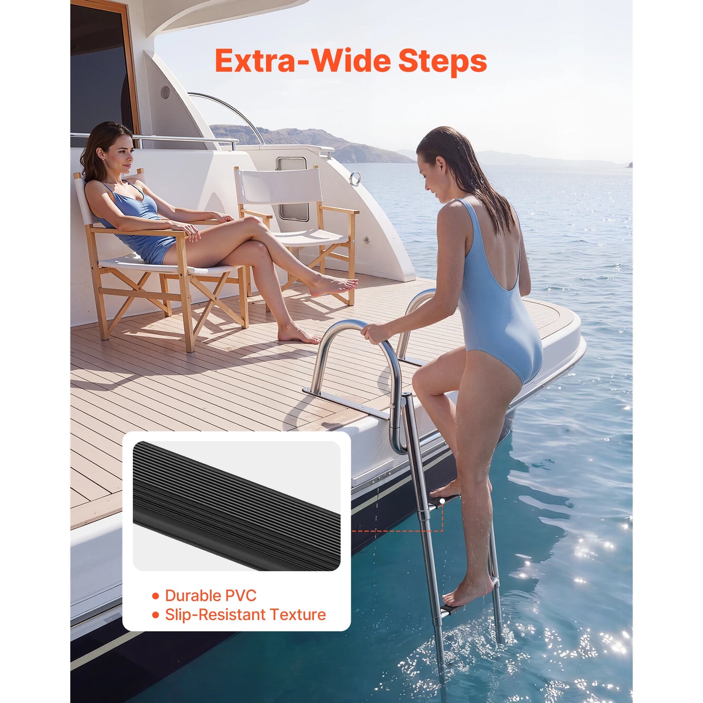 SucceBuy 3/4 Steps 600lbs Telescoping Boat Ladder Stainless Steel Folding Swim Deck Ladder with Handrails for Yacht Pontoon Boat