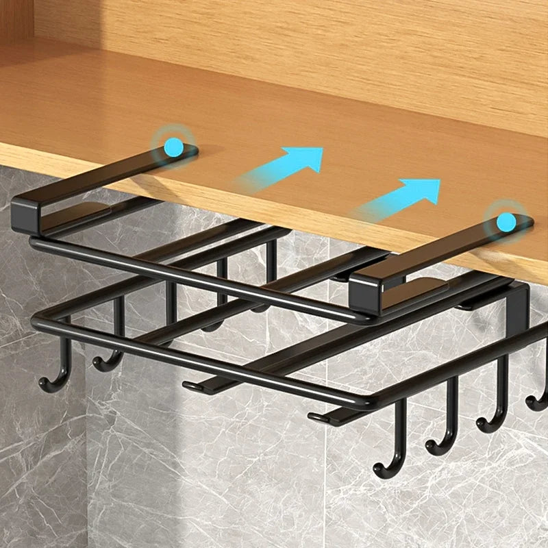 Kitchen Hanging Organizer Rack with Hooks Under Cupboard Paper Towel Rags Hanger Cutting Board Pot Cover Holder Storage 2029
