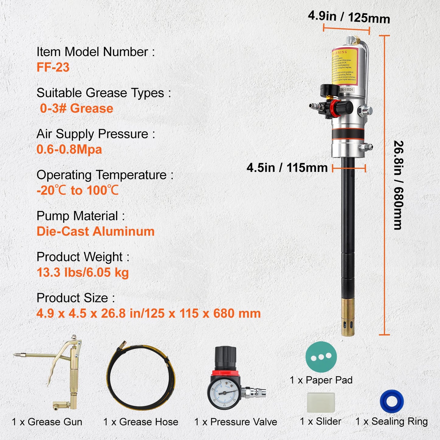 SucceBuy Pneumatic Grease Pump Air Operated with 13ft High Hose 360° Swivel Grease Gun Head Lubrication 50:1 Pressure Ratio