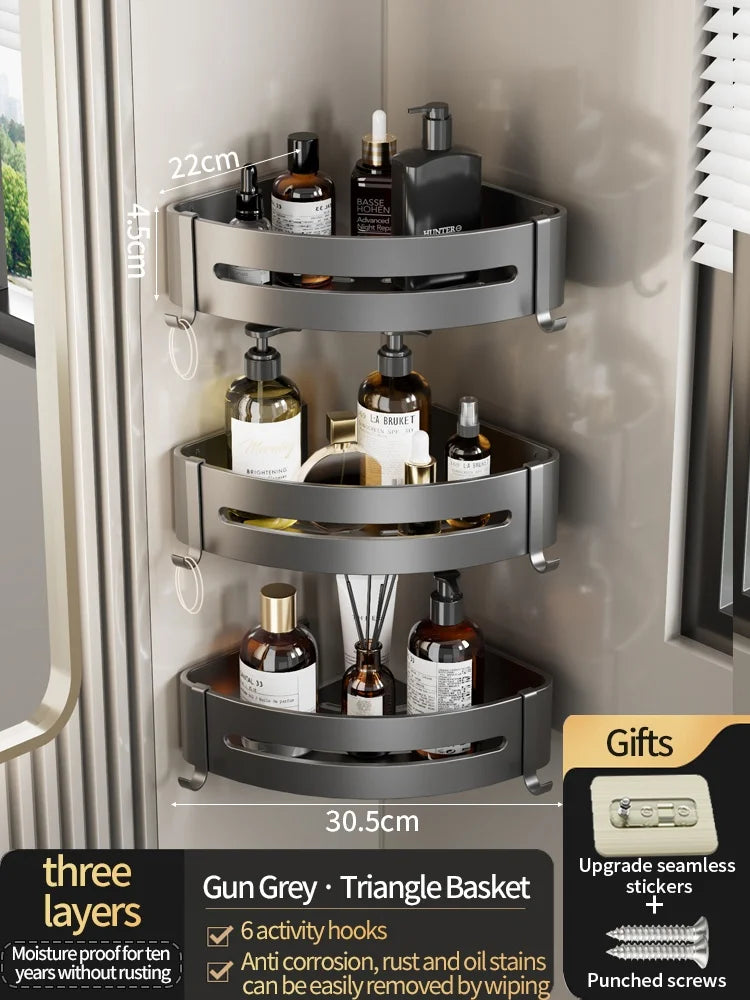 No-Drill Bathroom Shelf Shelves Shampoo Makeup Storage Holder Kitchen Organizer Wall Mounted Bathroom Accessories
