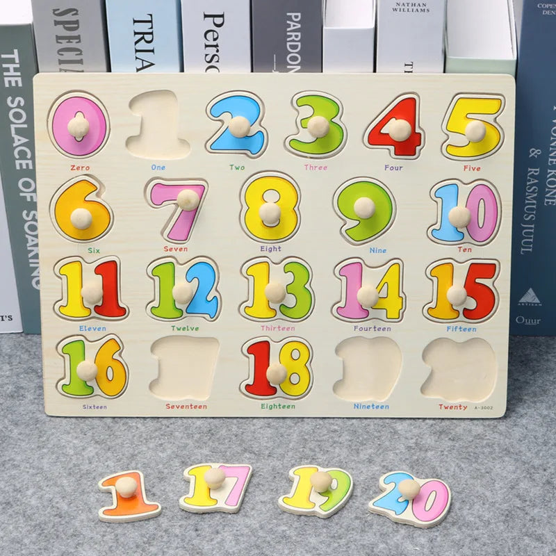 30cm Baby Toys Montessori Wooden Puzzle Hand Grab Board Educational Wood Puzzles for Kids Cartoon Animal Vehicle Gift for Child