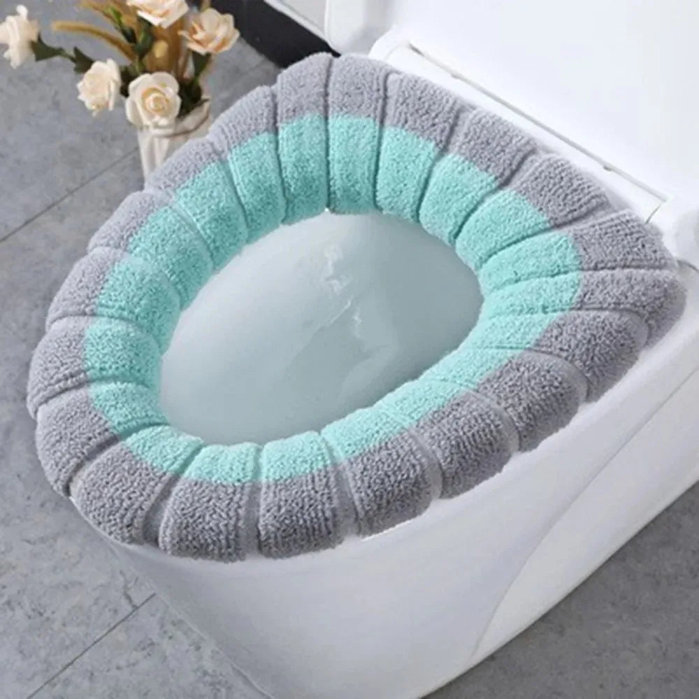 1 Toilet Seat Cover for the Bathroom, Washable, with Handle, Made of Thick and Soft Knitted Material