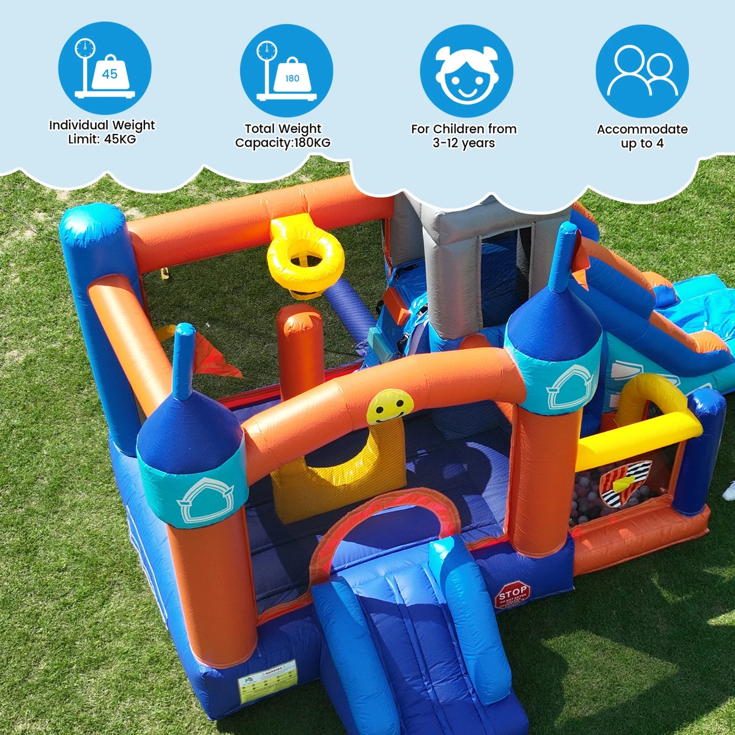 100% PVC Kids Bouncy Castle House  Inflatable Bounce House With 2 Slides Tunnels Climbing, Basketball Hoops Ball Pit, Jum